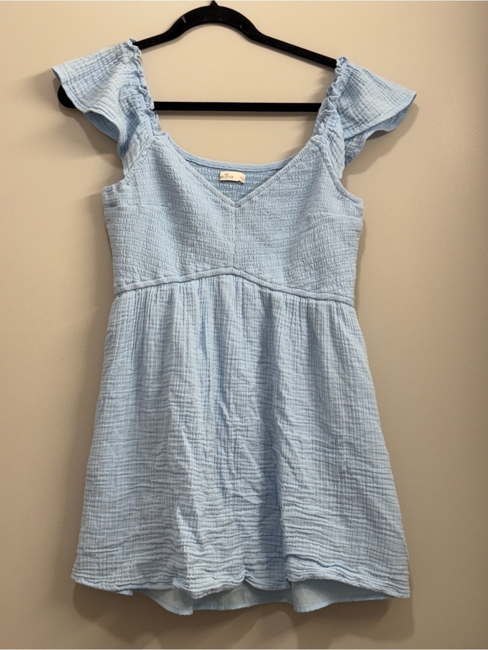 Hollister Light Blue Ruffle Shoulder Summer Dress Cottagecore
